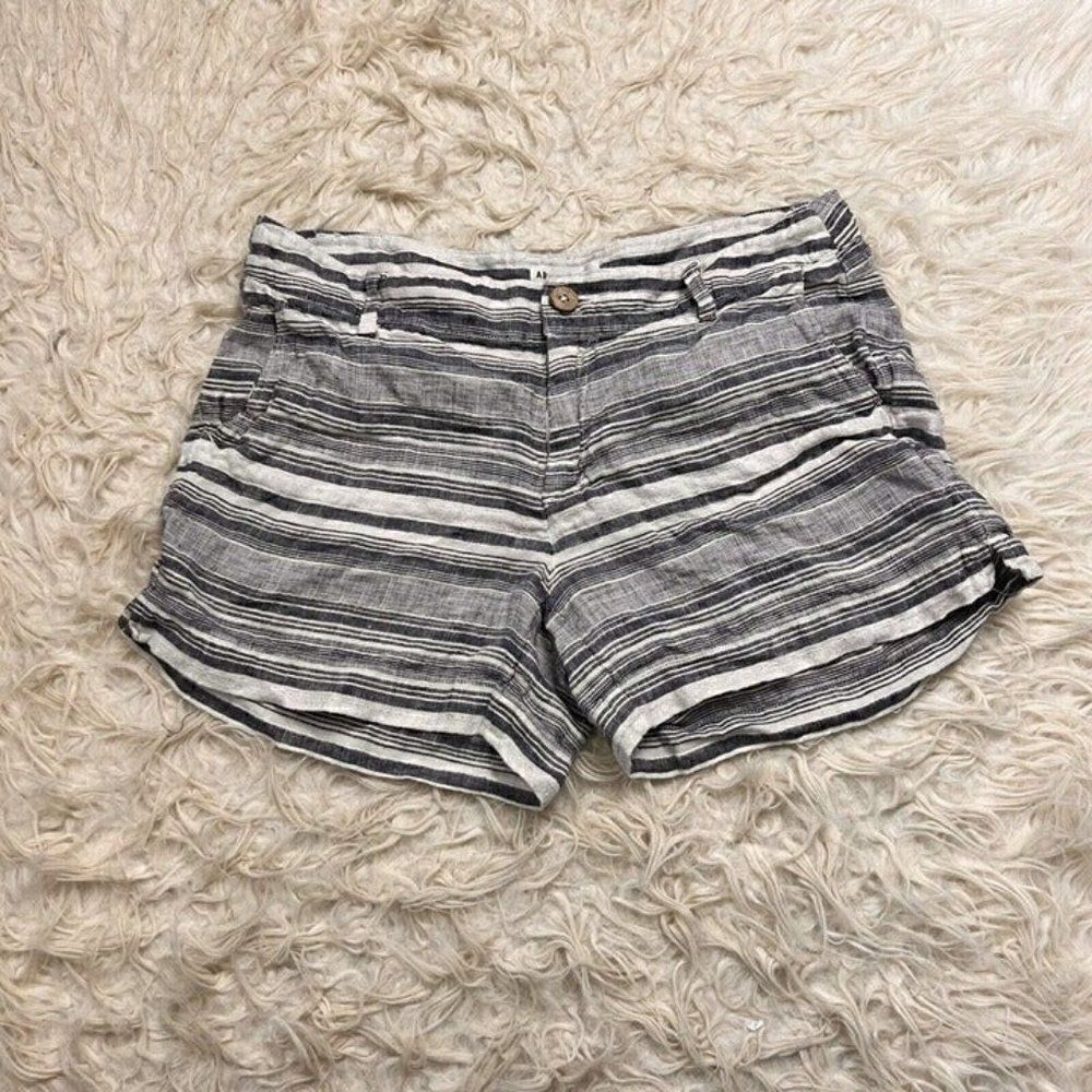 Artisan Ny Women’s Boho Striped Blue & White Linen Summer Short Mid Rise Size 4